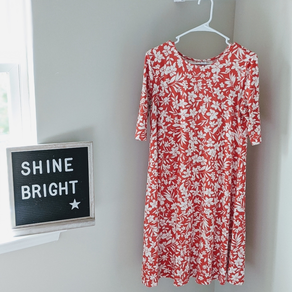 Old Navy Red White Tropical Print Dress - XS
